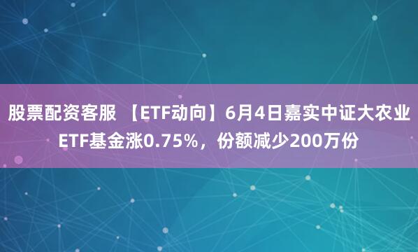 股票配资客服 【ETF动向】6月4日嘉实中证大农业ETF基金涨0.75%，份额减少200万份