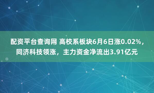 配资平台查询网 高校系板块6月6日涨0.02%，同济科技领涨，主力资金净流出3.91亿元