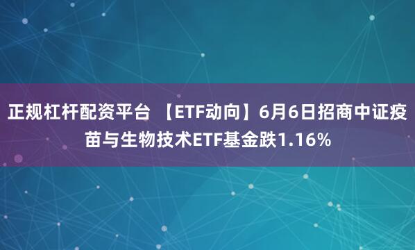 正规杠杆配资平台 【ETF动向】6月6日招商中证疫苗与生物技术ETF基金跌1.16%